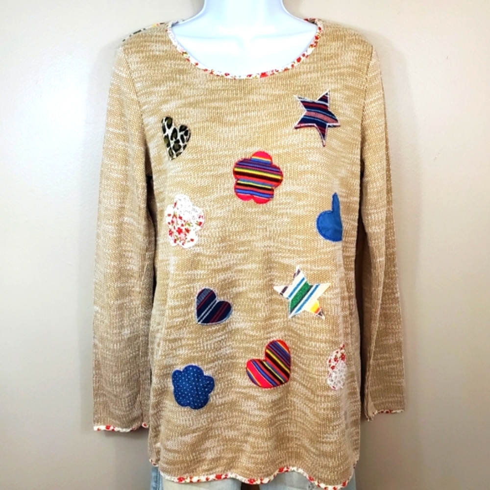 Tan Tunic with Multi Colored Patchwork Patches